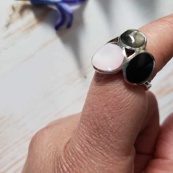 π925 Sterling Silver - Onyx, Labradorite Rose Quartz Gem - Picture 4 of 7